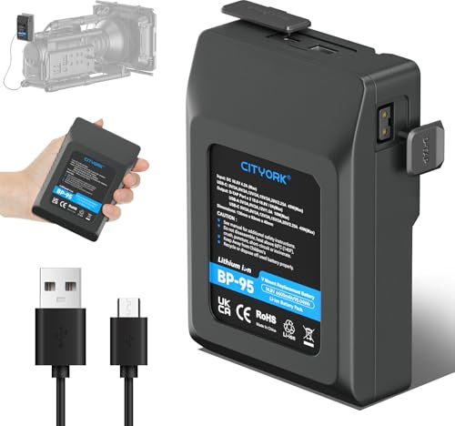 CITYORK V-Mount/V-Lock BP-95W Batería para SmallRig BMPCC 4k 6k, cámara, videocámara, monitor, luz de vídeo, cámara de vídeo, VideoBroadcas con PD tipo C/D Tap/BP/USB A/USB-C/Dual DC conexión V-Mount