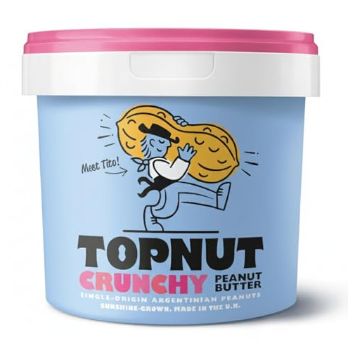 TOPNUT Crunchy Peanut Butter 1kg Tub – Single-Origin Argentinian Peanuts – 100% Natural, No Palm Oil, No Added Sugar – High Protein Crunch – Made in the U.K.
