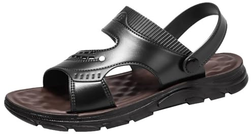 Sommar herr skyddssandal - öppen tå strand sandaler | Slitstarka lädersandaler tofflor bred växt slingback justerbara vattentäta utomhusskor resor