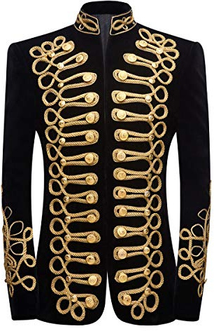 PYJTRL Snygg hovprins-jacka i svart sammet och guld med broderi, blazer, kavaj, Svart guld, 3XL