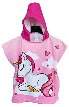 Poncho à Capuche Enfants, Chickwing Microfibre Serviette avec Capuche Cartoon Peignoir De Séchage Rapide Robe de Bain Plage Poncho de Natation pour Garçons et Filles (60x120cm,Licorne rose)