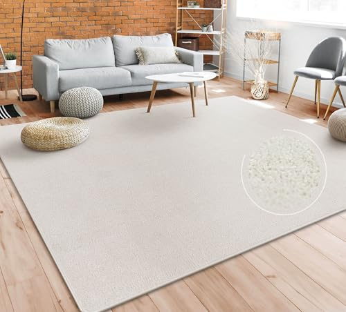 Paco Home Tappeto Pelo Corto, Lavabile, Monocolore, Semplice e Moderno, per Soggiorno, Camera da Letto e Ingresso, Dimensione:120x170 cm, Colore:Crema