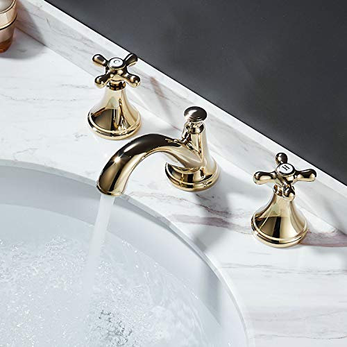 Grifo de Baño Grifo para Lavabo 3 Orificios, Oro Pulido