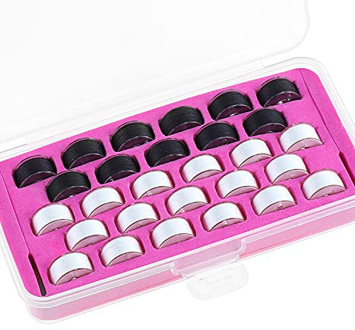 New brothread 28pcs 17Weiß + 11Schwarz 60S/2 (90WT) Vorgewickelten Spulen Unterfaden Kunststoff Größe A SA156 für Stickerei und Nähmaschine DIY Stickgarn Nähgarn