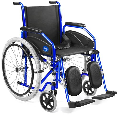 AIESI® Sedia a Rotelle pieghevole leggera con pedane elevabili regolabili AGILA EVOLUTION PLUS, Braccioli estraibili, Cintura di sicurezza, Pompa di gonfiaggio, Garanzia Italia 24 mesi