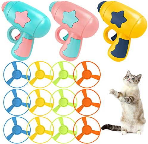IAXSEE 15 Pieces Cat Fetch Toy with Colorful Flying Propellers Set, Cat Playing Tracking Interactive Toys for Kitten Chasing Training Hunting