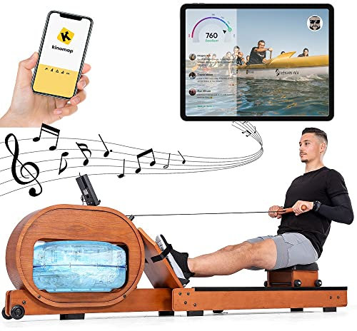 Vattenroddmaskin | LCD-skärm, med och utan appkompatibilitet (Kinomap) | Ergonomisk sits, hållare för pad eller mobiltelefon | roddmaskin för hem | upp till 150 kg