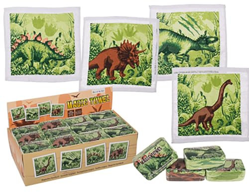 KAMACA 4er Set Magische Handtücher Dinosaurier – Zauberhandtuch für Kinder | Magic Towel Baumwolle | Mitgebsel Kindergeburtstag, Geschenkidee, Reisen, Schule, Sport (4 er Dino 30x30 cm)