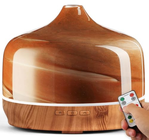 Porseme Diffusore di aromi, in vetro soffiato a Mano, 500 ml, con telecomando, per fuochi d'artificio, umidificatore ad ultrasuoni, silenzioso, 7 Colori, Luce a LED, automatico, Timer Humidifier per
