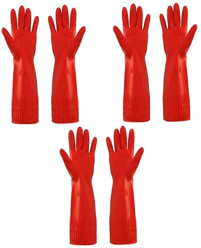 Healeved 3 Pares Guantes De Latex Guantes Limpieza Guantes Rojos Guantes De Látex Para Lavar Platos Guantes Para El Hogar Guantes De Limpieza De Cocina Guantes Para Fregar Platos Emulsión