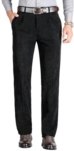 KTWOLEN Pantaloni da Uomo in Velluto a Coste Ufficio Pantaloni Classico Eleganti Pantaloni da Jogging Formale e Casual con Tasche, Nero, 32