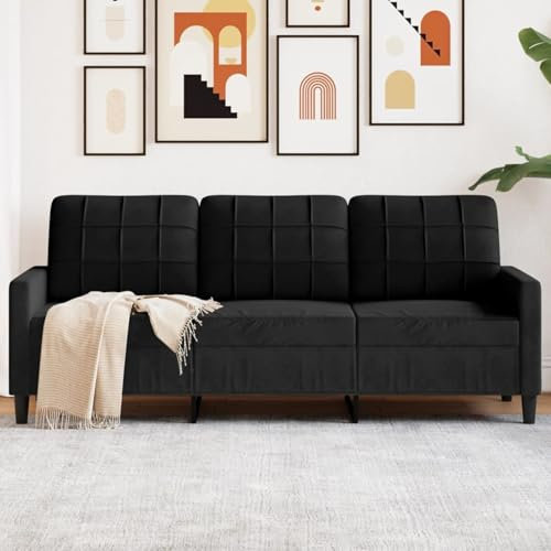 Homgoday 3-sitsig soffa, soffa, modern stoppad soffa, relaxsoffa, loungesoffa, relaxsoffa, liggsoffa, sittmöbler för vardagsrum, sovrum, svart, 180 cm sammet