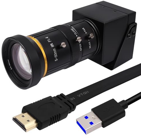 Cámara 4K USB 3.0 HDMI Dual Output Videocámara con Zoom para ordenador portátil TV, enfoque manual streaming webcam cámara de primeros planos con lente telescópica de 5 – 50 mm, H.264 4K 60 fps cámara