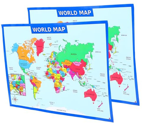 VILLCASE 2 Pezzi Poster Mappa Globale Da Parete Per Mappa Didattica Per Apprendimento