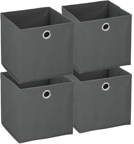 Murago - 4er Set Faltbox ca. 20x20x20 cm Anthrazit Grau - Aufbewahrungsboxen Klappbox faltbar Körbe Einschub Korb Stoff Regalkorb Organizer