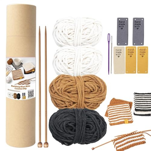 Rrlihjgu stickset för nybörjare vuxna komplett med sticknålar, stickset startset för underlägg, pysselset för vuxna, komplett stickset för nybörjare med sticknålar