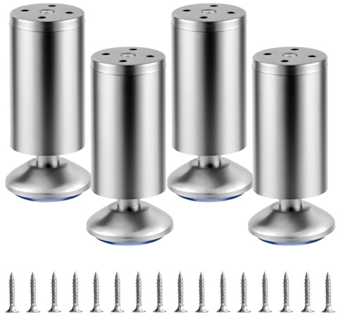 4 PcsPatas para Muebles Regulables, 12cm Patas Regulables para Muebles, Pies Niveladores Ajustables 0-12mm, Patas Nivelador de Acero Inoxidable para Mesa Armario Sillas Sofá Escritorios Cama Pies