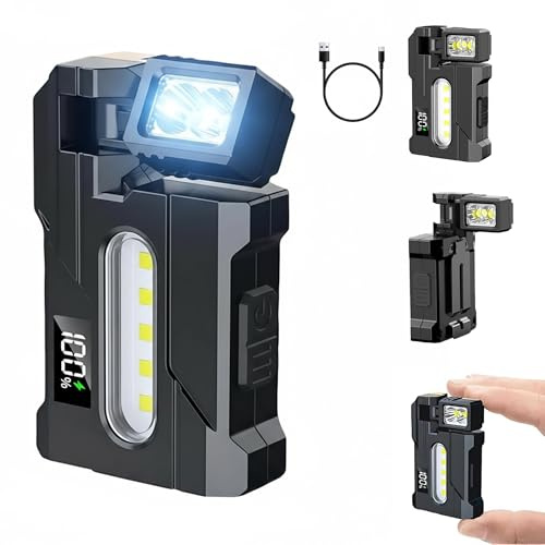 RandJ G5 Rechargeable EDC Flashlight, 180° Rotating 400 Lumens Super Bright, Magnetic RGB Flashlight for 3 Modes Dual Light, Mini Portable Keychain for Outdoor Camping, Emergency