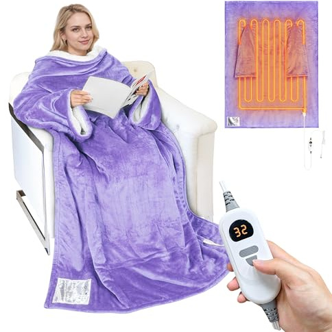 Catalonia Classy Coperta elettrica con maniche, coperta termica elettrica con spegnimento automatico, 5 livelli di riscaldamento e 4 timer, soffice coperta Sherpa con maniche come regalo per donne e