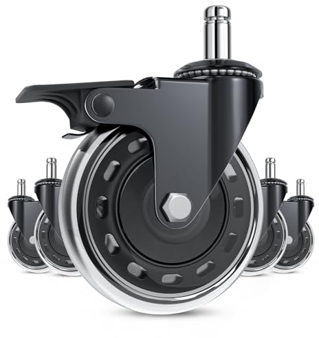 COSYLAND 5er-Set Bürostuhlrollen mit Bremse, Vollgummi-Rollen für Bürostühle, langlebige Rollen mit Bremse für Teppich- & Parkettböden, schützen vor Kratzern, 11x22 mm Pin, Nicht für 1KEA