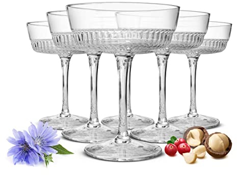Sendez Set di 6 bicchieri Margarita con rilievo, 230 ml, in vetro di alta qualità, trasparenti, lavabili in lavastoviglie, eleganti bicchieri per cocktail e occasioni speciali
