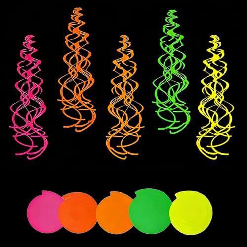 20 ghirlande neon a luce nera, decorazioni fluorescenti, stelle filanti colorate, a spirale, per feste di carnevale, feste di compleanno, 20 pezzi