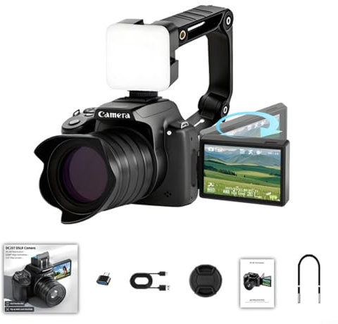 ComfyHarbor Fotocamera digitale da 68 MP con zoom 28x, fotocamera 4K Vlogging per fotografia, schermo flip da 2,8, reflex portatile per videocamera con luce di riempimento, supporta scheda da 128 GB
