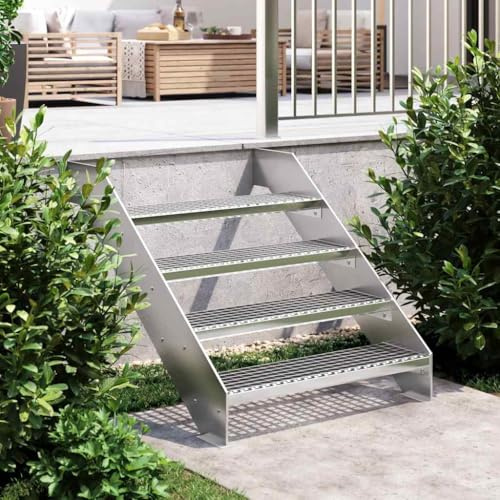 Kaloriko gallersteg av galvaniserat stål 80 x 24 x 7 cm halkfritt trappsteg med pressrost, halkfria kanter, robust för inomhus- och utomhustrappor, säkert trappstegsmatta alternativ