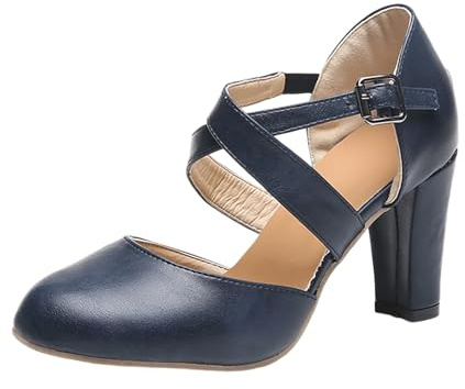 Spetssko höga klackar remmar fritidsskor ren färg slip-on fyrkantig klack klänning för dagligt bruk
