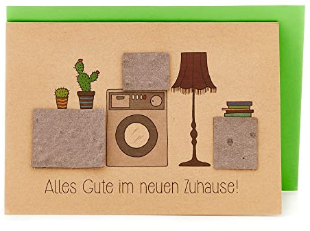 Die Stadtgärtner – Glückwunschkarte zum Einzug mit Saatpapier I Schöne nachhaltige Karte mit Umzugs-Motiv I Saatpapier mit Wildblumen-Samen I Karte mit Umschlag I 10,5 x 14,8 cm (DIN A6)