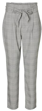 Vero Moda Femme Vmeva Hr Loose Paperbag Check Noos Pantalon, Gris, S / 30L EU