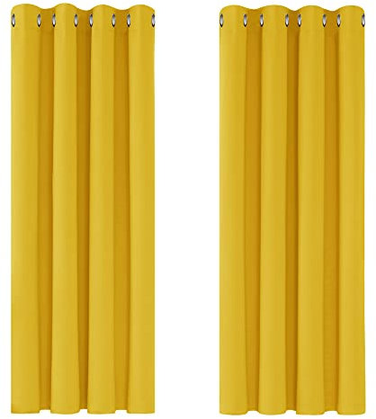 Deconovo Thermal Insulated Eyelet Blackout Curtains for Bedroom 46 x 54 Inch Mellow Yellow 2 Panels