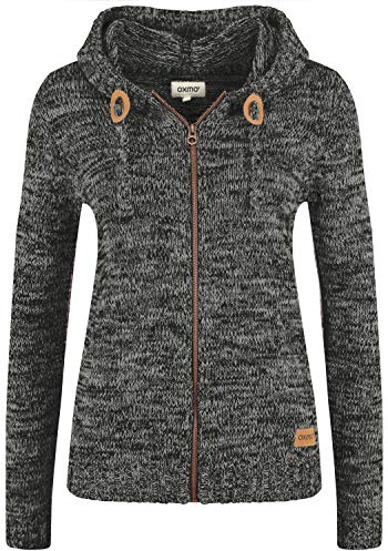 OXMO OXPhiladelphia Damen Strickjacke Grobstrick Cardigan mit Kapuze Reißverschluss 100% Baumwolle Regular fit, Größe:M, Farbe:Black (799000)
