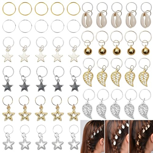 50 Pcs Accesorios Pelo, Adornos Pelo, Horquillas Pelo, Adornos Pelo Trenzas, Accesorios para el Pelo para Cabello, Puños de Metal Cuentas, Dreadlocks de Pelo Accesorios(Oro, Plata)