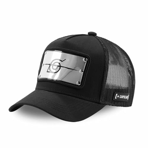 Capslab Cap Herren Naruto Shippuden, Tracker Kappe Herren, Symbol Ninja-Dorf, Natürlich, Schwarz, Einheitsgröße