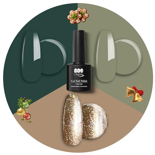 YTD Likomey Gel Nail Polish Set,3 Colors Sage Green Emerald Green Champagne Gold Fashion Color Portable UV Nail Gel Manicure Gift Kit,7.5ml
