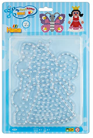 HAMA - Blister 2 piastre Farfalla e Principessa per perline da stiro dimensioni Maxi - Tempo libero creativo trasparente