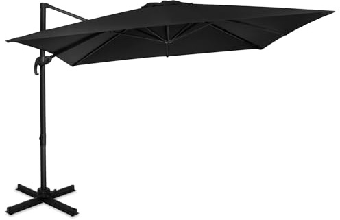 VONROC premium fristående parasoll – justerbart, rektangulärt, 360° roterbart, 300x300 cm – solskydd för terrass och trädgård – stort parasoll (svart)