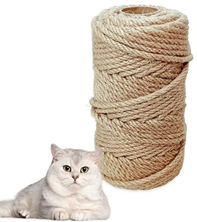 Corde en sisal pour Arbre à Chat de 6 mm(50 mètres) - Corde en Chanvre Naturelle - Convient pour la décoration de Jardin - Accessoires pour Chat - Jouet à Griffes abrasives en Fibre Naturelle