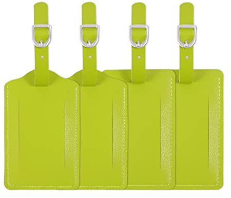 Vigorport Luggage Tags, 4 Pack Leather Luggage Tags, Privacy Protection Travel Bag Suitcase Labels Suitcase Tags (Fragile Sprout Green)