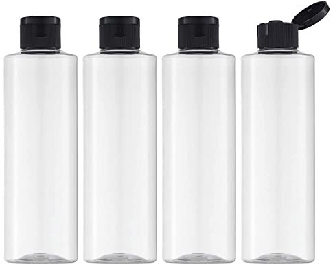 Toureal 250ML Flacon avec Flip Cap Vide (4 Pièces), Rechargeable Bouteille de Voyage pour Cosmétique avec Entonnoir (Transparente)