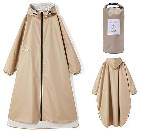 Ynport Crefreak Damen Lange Wasserdichte Regenmäntel Leichter Regenponcho Packbare Outdoor-Regenbekleidung mit Kapuze Windjacke mit Ärmeln und Tasche, Helles Khaki