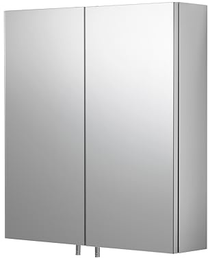 Croydex Cullen Bathroom Wall Cabinet - Stainless Steel Double Door Medicine Cabinet, with Help 'n' Hang Installation System and Double Mirror Doors (52x45cm)