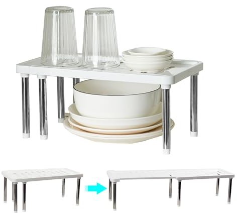 fuxunamz Armadio Organizzatore Ripiani portaoggetti Cucina - Estensibile Portaspezie Scaffale Organizzatori Ripiano Pantries Armadietti Organizer in Plastica per Banco, Dispensa, Bagno Armadi, Bianco