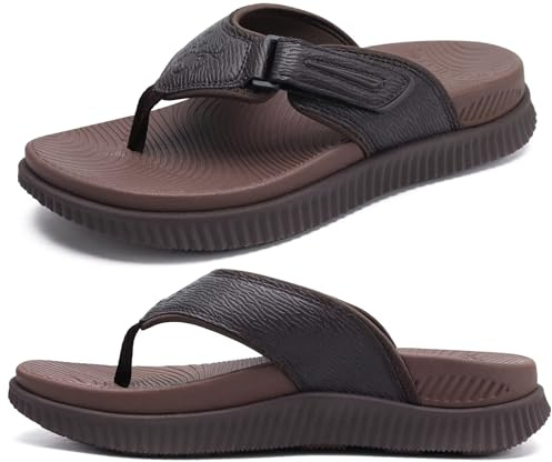 Chanclas Cuero Hombre Recuperación Sandalias para caminar Ortopedicas Cojín Deportivo Grueso Slider para Hombres Exterior Verano Playa Sandals con Cómodo Fascitis Plantar Soporte del Arco,40 Marrón