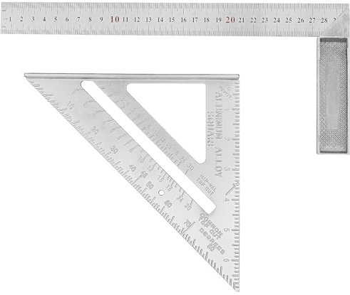 Carpenters Speed Square, 7in Metric Triangle Ruler and 12in Angle Ruler, Multi-Functional High Precision Stainless Steel for Woodworking, Roofing and Windows