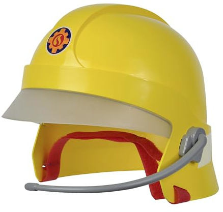 SIMBA 109252596 Casque Sam le pompier avec visière et autocollants phosphorescents avec microphone, coussinets en mousse à l'intérieur, à partir de 3 ans, rouge