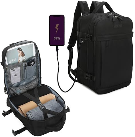RAYKONG Mochila Cabina Ryanair 40x20x25cm (20L) | Mochila Viaje Avion Impermeable Compatible con Portátil 14 Pulgadas con Orificio de cable | Equipaje mano Alta Resistencia|Mochila Multiuso| Negro