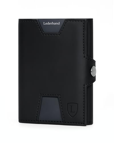 Lederhand® Neo Wallet XL mit Münzfach & RFID-Schutz - Mini Geldbörse Herren & Damen - Kartenetui Kreditkartenetui - Portmonee Geldbeutel Portemonnaie klein Geschenkbox | Schwarz