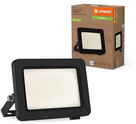 LEDVANCE Proiettore LED con classe di efficienza energetica A, alloggiamento in alluminio nero, 15 W, 2600 lm, per applicazioni esterne, design compatto, leggero, facile installazione